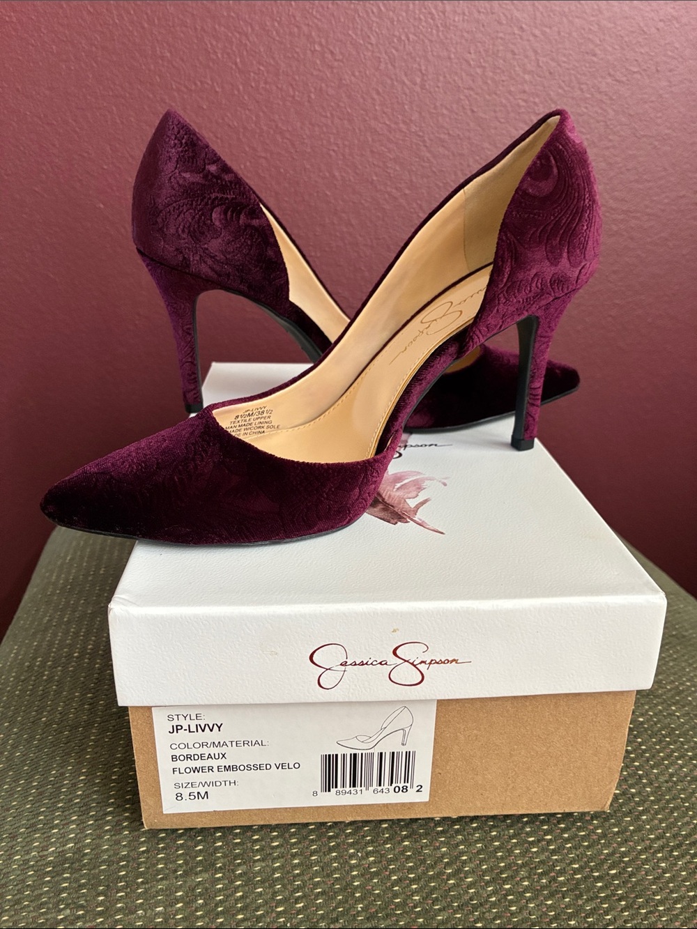 Jessica Simpson Bordeaux Embossed Velvet Pointed-Toe Pumps